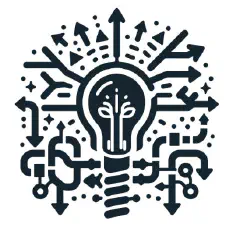 a depiction of lightbulb icon surrounded by arrows pointing in multiple directions